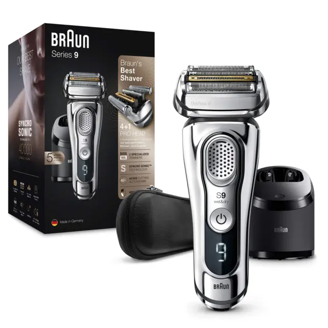 Braun Series 9 9395cc Elektrorasierer für Herren, verbesserte Reinigungs- und La