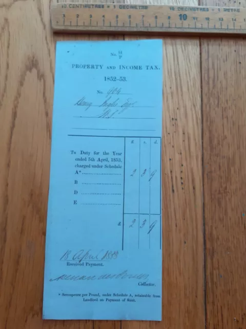 1852/3 Property & Income Tax receipt Scotland Henry Inglis