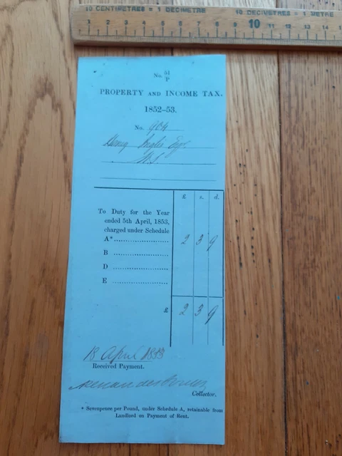 1852/3 Property & Income Tax receipt Scotland Henry Inglis
