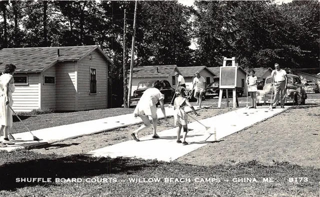 China ME Shuffle Board Courts Willow Beach Camps Old Cars RPPC Postcard