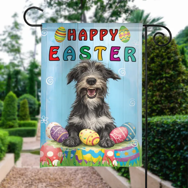 Happy Easter Garden Flag, Loves Scottish Deerhound Dog Happy Easter Double Sided