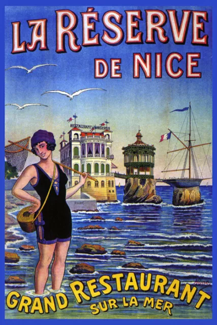 La Reserve De Nice French Restaurant On The Sea Fishery Vintage Poster Repro