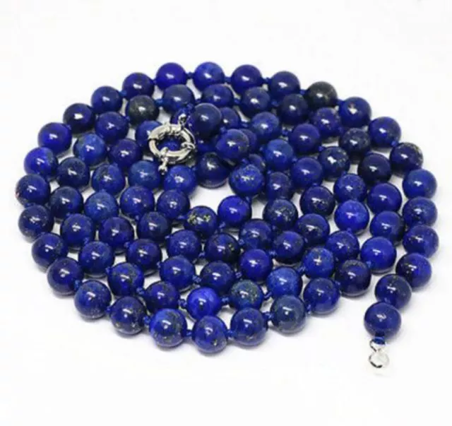 Real Natural 8mm Blue Lapis Lazuli Round Gemstone Beads Long Necklace 36'' AAA