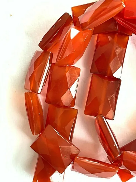 1 Strand Large Faceted Genuine Carnelian Rectangle Gemstone Beads  - 14x10mm