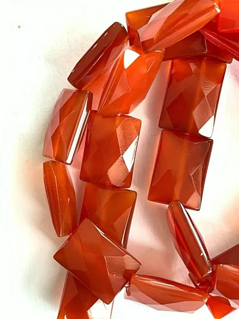 1 Strand Large Faceted Genuine Carnelian Rectangle Gemstone Beads  - 14x10mm