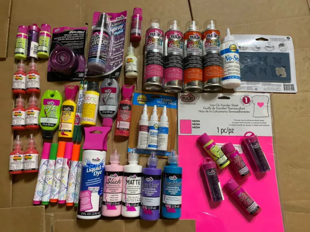 Job Lot Wholesale 44 Mixed Tulip Fabric Paint  Spray Paint Clearance Craft Lot.