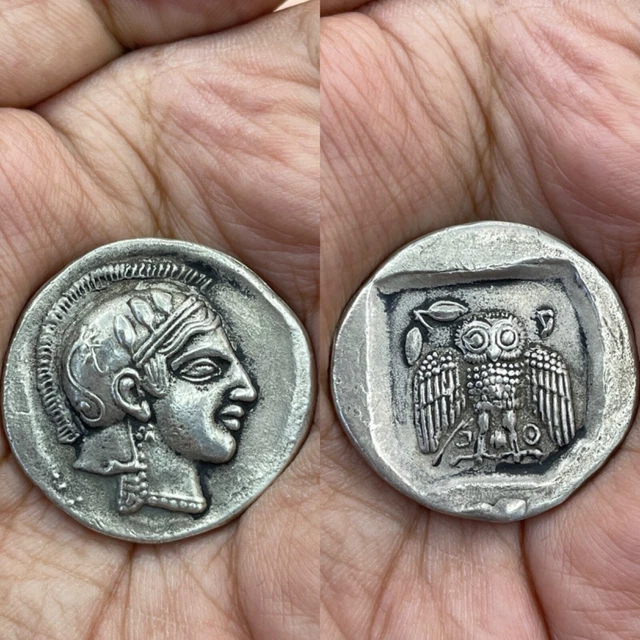 Ancient Greek Old Silver Tetradrachm Coin Athens Attica Owl 500Bc