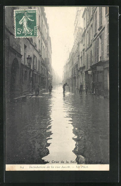CPA Paris, flood, La Crue de la Seine, floods of rue Jacob