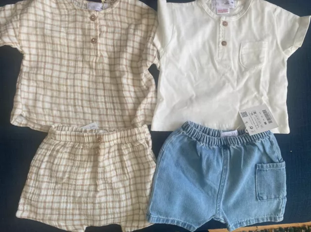 2x NEW Zara Outfits 0-3 Months Summer Baby Boy T Shirt And Shorts