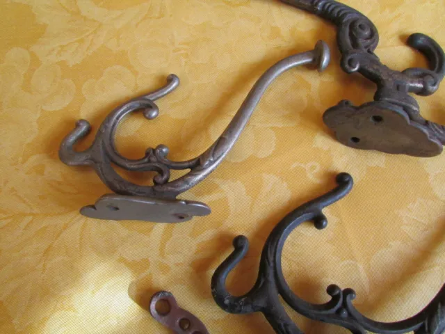 Lot of 5 Vintage Antique Coat Hat Wall Hooks Metal Salvage Rustic various sizes 4