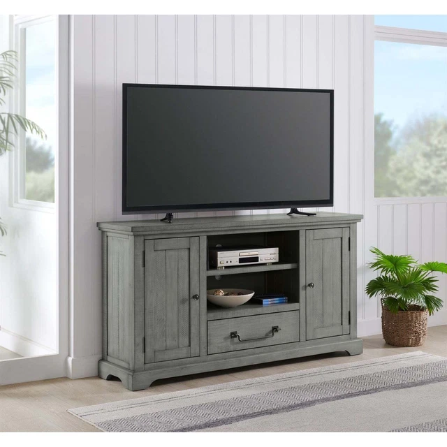 Beach House 65" Solid Wood Dove Grey TV Stand with Storage Dove Grey Casual