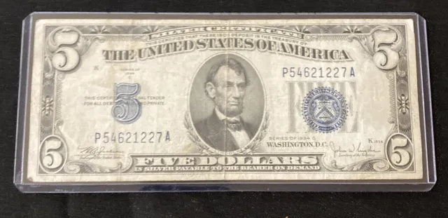 Vintage Silver Certificate $5 Note 1934 C Five Dollar Bill Vg  $5.00 Blue Seal