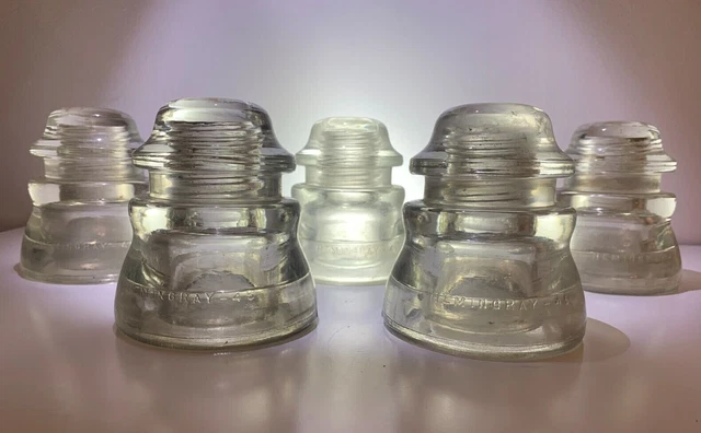 Lot of 5 "HEMINGRAY - 45" / "MADE IN U.S.A." CD-155 glass insulator, clear