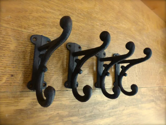 4 BROWN RUSTIC DOUBLE VINE COAT HOOKS ANTIQUE-STYLE CAST IRON 4.5" wall hardware