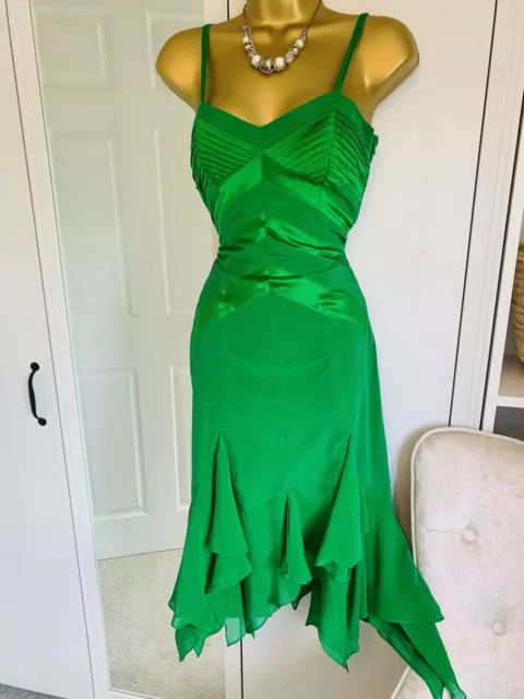 Karen Millen Bright Green Silk Strappy Occasion Dress UK10 Vintage