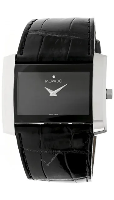 Movado Museum 35Mm Ss Black Dial Leather Strap Men's Watch 0605197