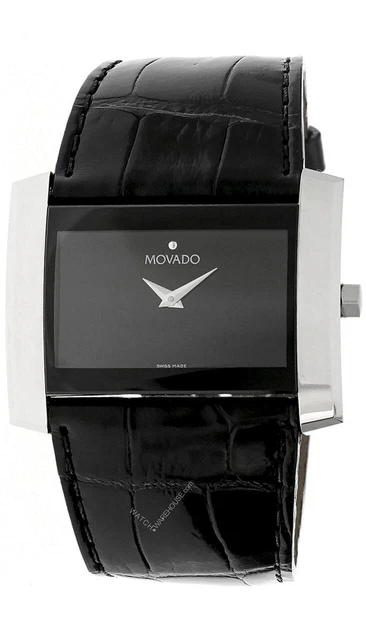Movado Museum 35Mm Ss Black Dial Leather Strap Men's Watch 0605197