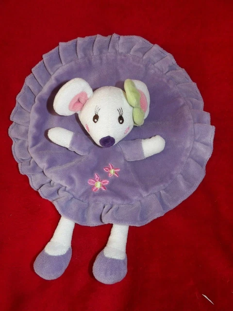 Doudou Plat Rond  Souris Blanc Parme Brodé Fleur Kimbaloo La Halle