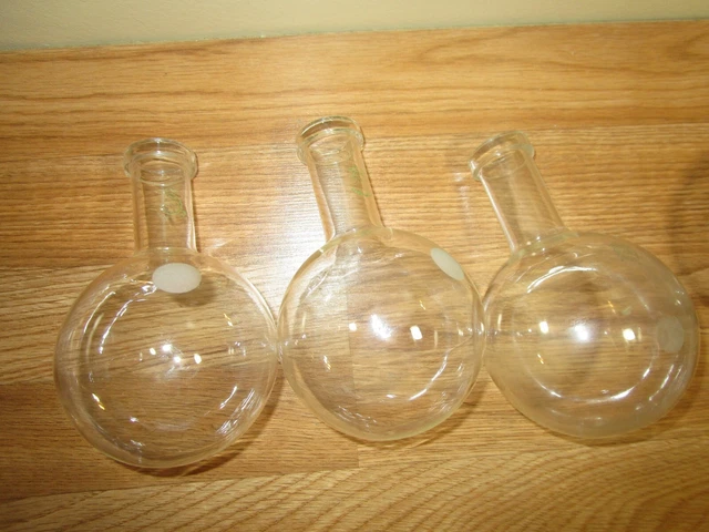 3 Vintage Pyrex Glass Neck Round Bottom Boiling Flask 500ML