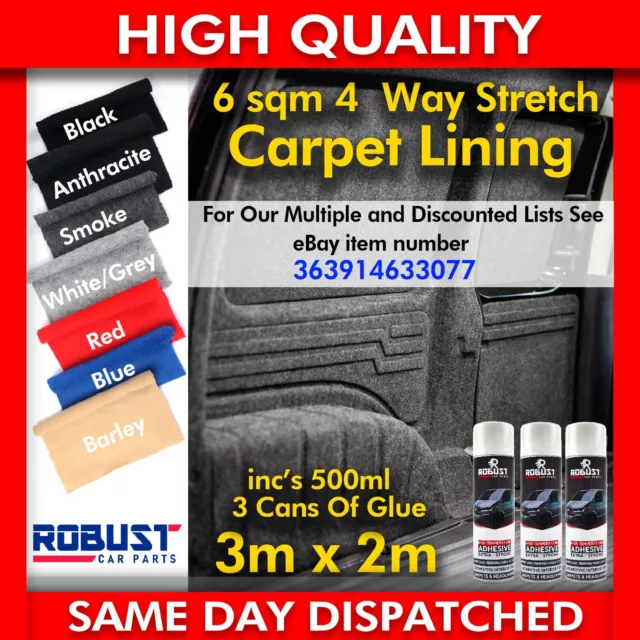 Camper Van Car Carpet Lining 4 Way Stretch For Vw T6/5.1 Trim Ford Transit 6 Sqm