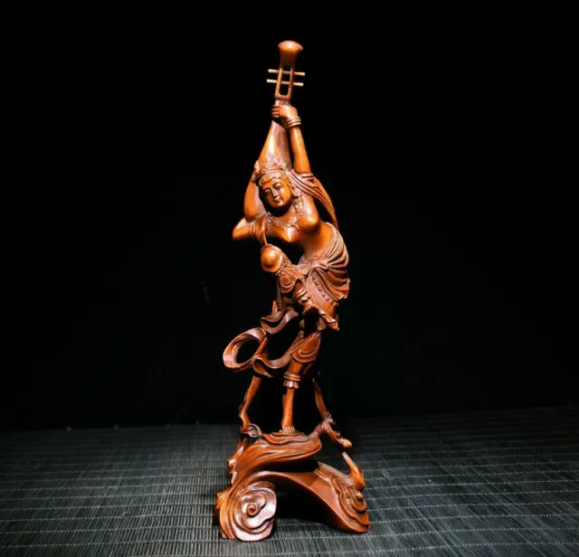 Chinese Natural Boxwood Hand carved Exquisite Beautiful Woman Statues 29717