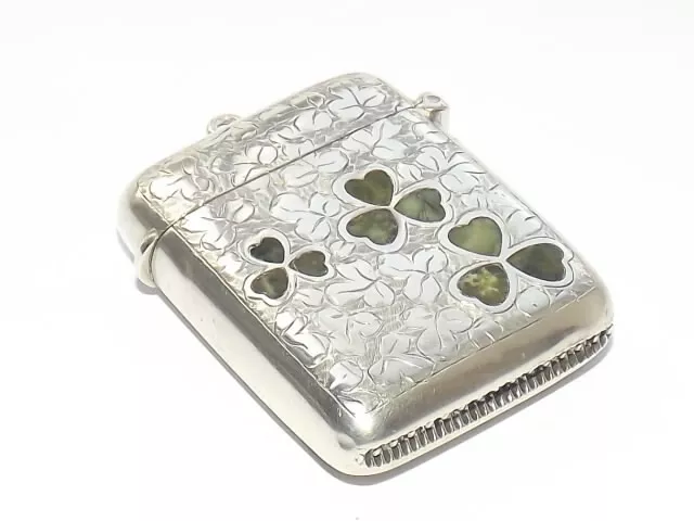 Custodia Vestaglia Vittoriana Irlandese Trifoglio Argento Sterling Birmingham 1900 Custodia Vestaglia Vittoriana Irlandese Trifoglio Argento Sterling Birmingham 1900