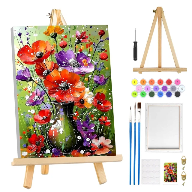 Peinture par numéros d'un chat abstrait parmi les fleurs