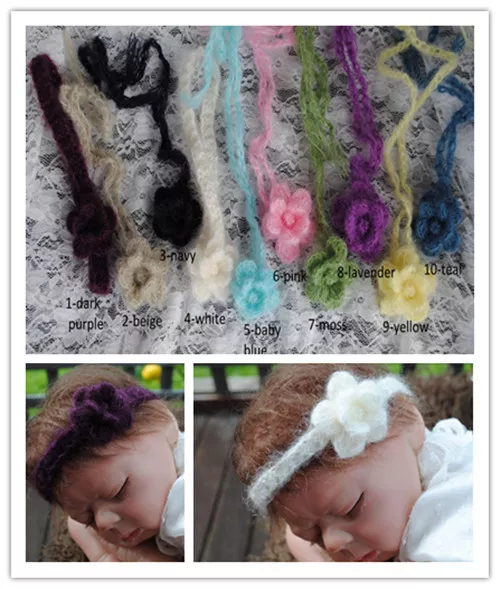 Tie back Handmade Mohair Lace Flower Headband Newborn Baby Girl Kid Photo Prop