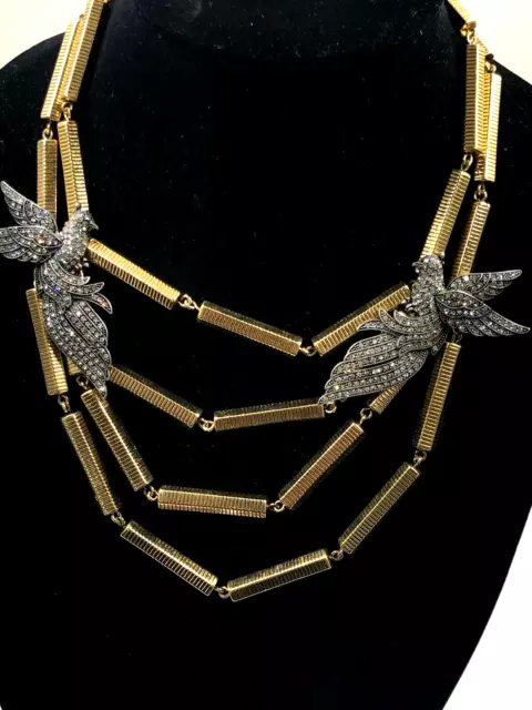 Lulu Frost Crystal Birds VINTAGE-Inspired NECKLACE 4Strands Goldtone Metal Chain 2