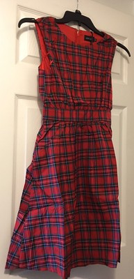 Liza Luxe Red Plaid Dress XS Sleeveless Cute Back To School Summer Wear!