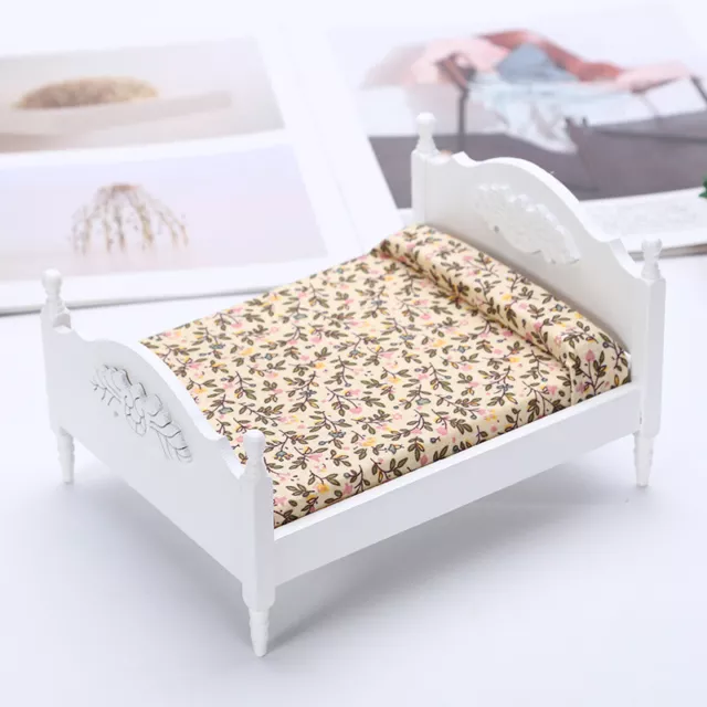 1:12 Scale Miniature Handmade Wooden Bed Dollhouse Bedroom Furniture Accessories