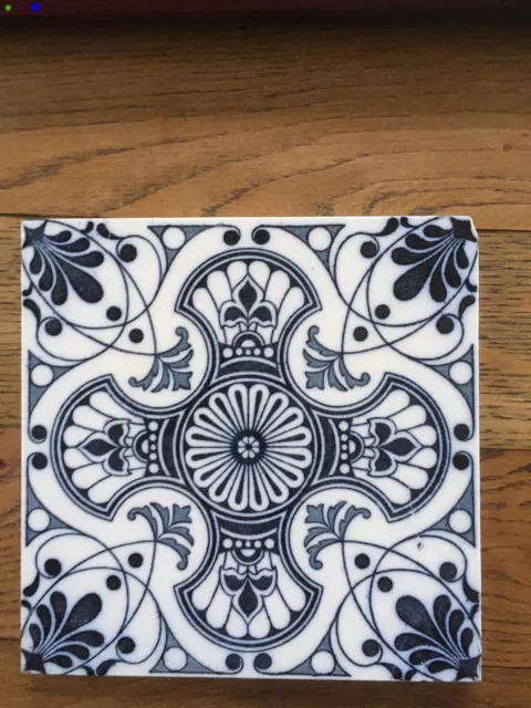 Antique Victorian 6” Pilkington Blue Transfer Print Tile #468 C1886