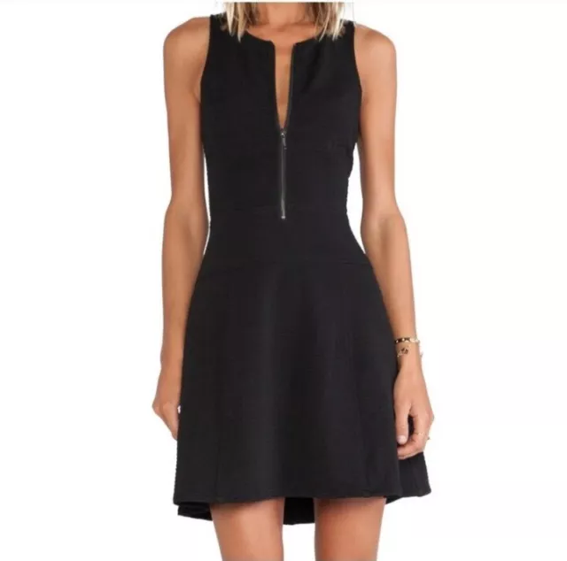 Sanctuary Fit & Flare Textured Zip Dress  Black Sleeveless Small NEW NWT LBD