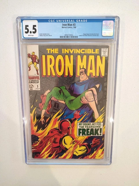1968 Marvel Comics - Invincible Iron Man #3 - Cgc 5.5 White Pages - The Freak