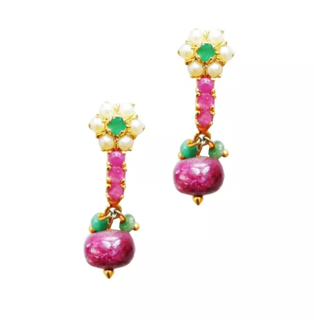 Ruby emerald pearls drop dangle traditional Bollywood 18K gold plated earring