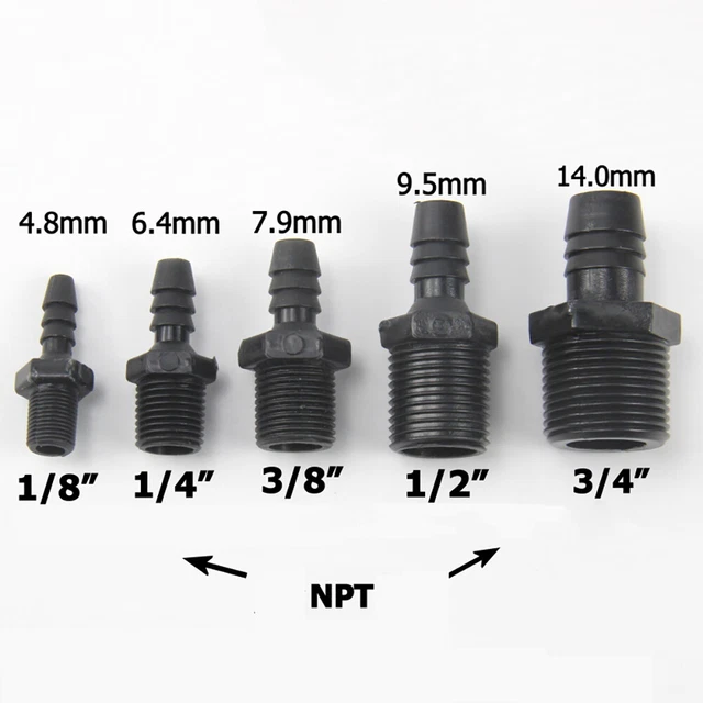 HOSETAIL CONNECTOR BARBED x Male NPT Thread Plastic Pond Pool Hose Pipe