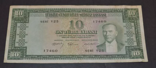Turkey, 1958, 10 Lira, P-158, CRISP F-VF!