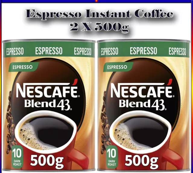 2x Nescafe Blend 43 Espresso Instant Coffee (500g each tin, total 1kg)