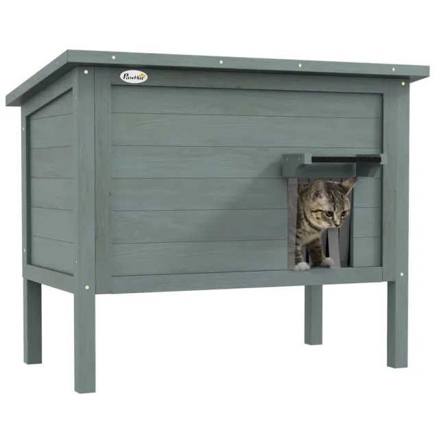 PawHut Outdoor Feral Cat House Insulated w/ Openable Roof - Charcoal Grey