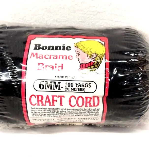 Cordón artesanal trenza Bonnie Macrame 6 mm, 100 yardas-negro nuevo stock antiguo