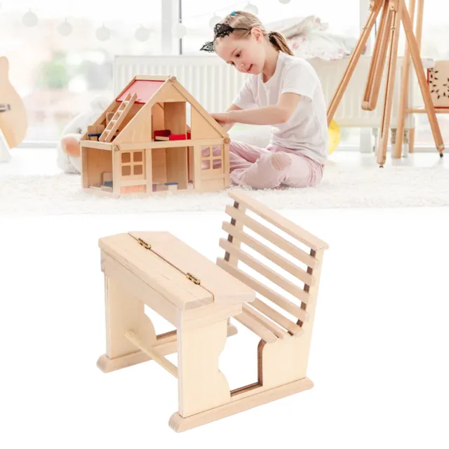 1:12 Dollhouse Miniature School Desk Tiny Birch Wood Classroom Desk Chair For Ch
