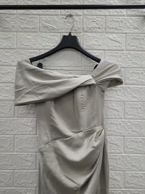 New ASOS Design Satin Bardo Drape Wrap Front Slit Maxi Dress Sage Green Sz 0 2