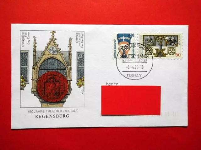 Brief Ersttagsbrief BRD 1995 750 Jahre Regensburg Mi. Nr. 1786+1398 FDC-Stempel