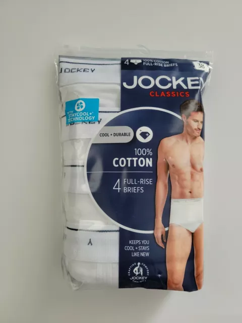 Mens Jockey Classics StayCool Technology White 4 Full Rise Briefs Sz 38 New