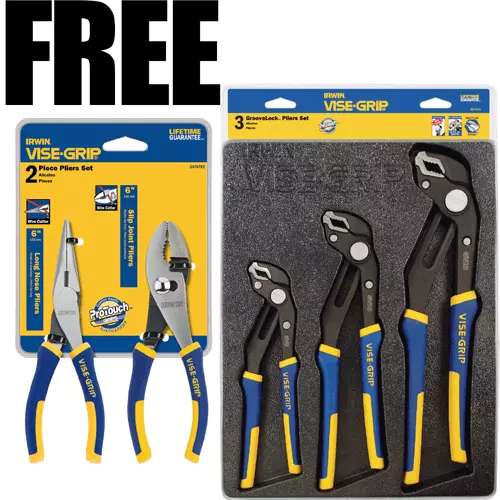 Irwin Vise-Grip 2078710 3 Pc.  GrooveLock Pliers Set w/ Free 2pc. Pro Pliers Set