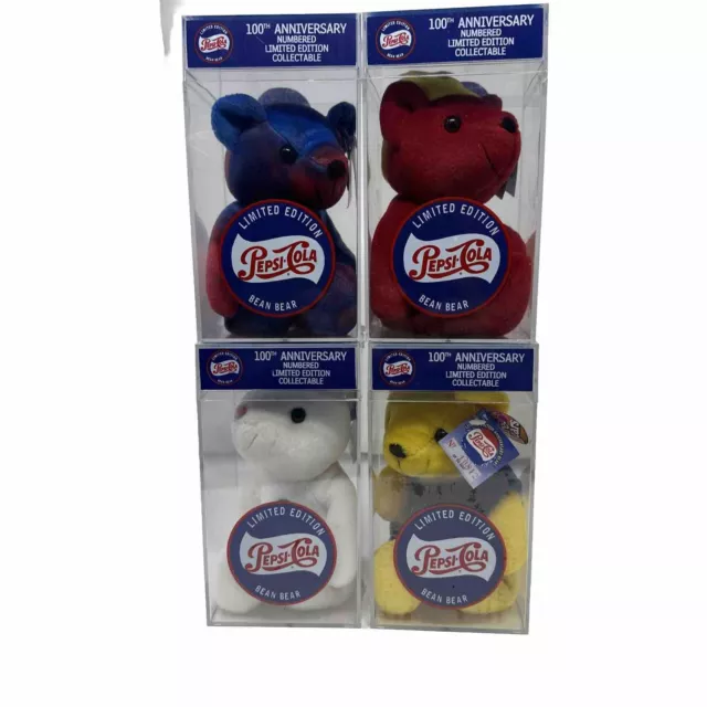 Vintage 1999 Pepsi-Cola 100th Anniversary Promo Set Of 4 Bean Bears - Sealed