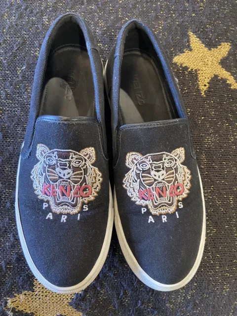 Kenzo Embroidered Men’s Ladies K-Skate Tiger Slip-On Sneakers Black Sz 41 US10