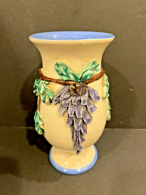 Vintage Majolica Embossed Flowered Vase - Made in Italy Numbered