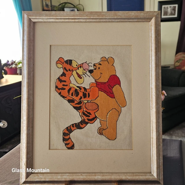 Estate Sale Winnie The Pooh & Tigger Vintage Framed Cross Stitching Wall Art