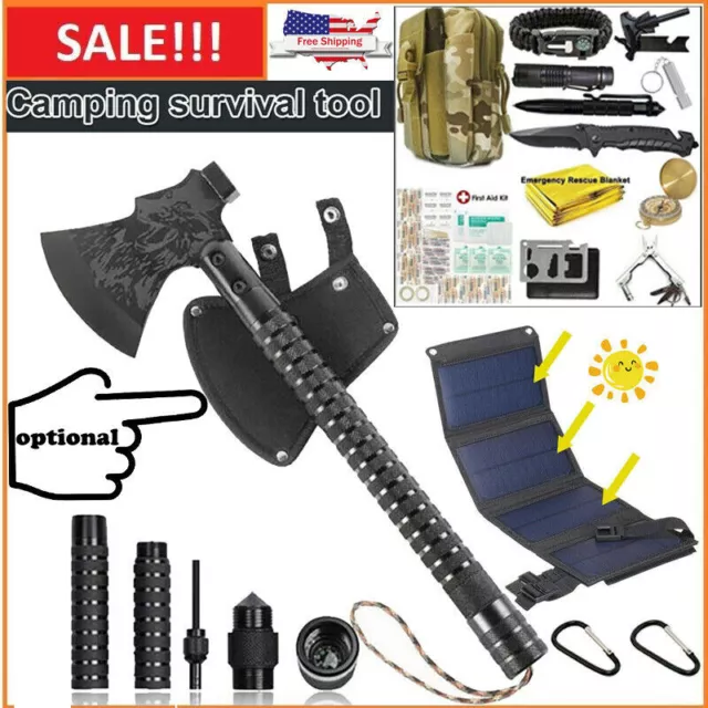 40 in 1 Survival Kit Emergency Camping Hiking Axe Saw Gear Kit 100W Solar Panels